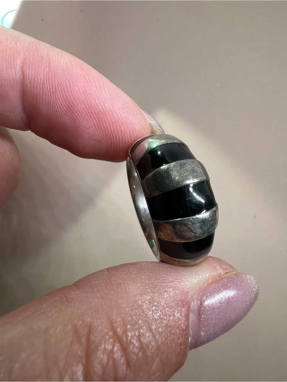 Sterling Silver Black Onyx Inlay Dome Ring